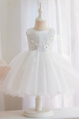 Short Ball Gown Appliques Sleeveless Scoop Tulle Flower Girl Dresses-27dress