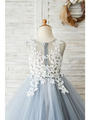 Short Ball Gown Lace Tulle Sleeveless Jewel Neck Wedding Birthday Flower Girl Dresses-27dress