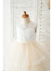 Short Ball Gown Lace Tulle Wedding Birthday Flower Girl Dresses-27dress