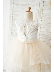 Short Ball Gown Lace Tulle Wedding Birthday Flower Girl Dresses-27dress