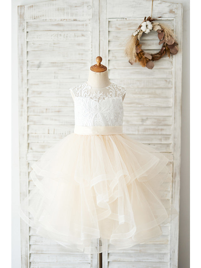 Short Ball Gown Lace Tulle Wedding Birthday Flower Girl Dresses-27dress