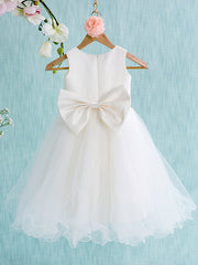 Short Ball Gown Satin Tulle Jewel Neck Wedding First Communion Flower Girl Dresses-27dress