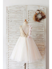 Short Ball Gown Tulle Sequined Wedding Birthday Flower Girl Dresses-27dress