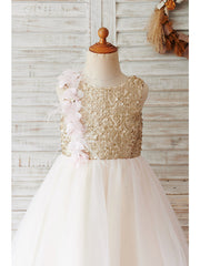 Short Ball Gown Tulle Sequined Wedding Birthday Flower Girl Dresses-27dress