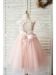 Short Ball Gown Tulle Sleeveless Jewel Neck Wedding Birthday Flower Girl Dresses-27dress