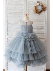 Short Ball Gown Tulle Sleeveless Jewel Neck Wedding Birthday Flower Girl Dresses-27dress