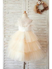 Short Ball Gown Tulle Sleeveless Jewel Neck Wedding Birthday Flower Girl Dresses-27dress