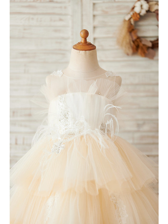 Short Ball Gown Tulle Sleeveless Jewel Neck Wedding Birthday Flower Girl Dresses-27dress