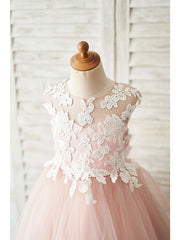 Short Ball Gown Tulle Sleeveless Jewel Neck Wedding Birthday Flower Girl Dresses-27dress