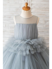 Short Ball Gown Tulle Sleeveless Jewel Neck Wedding Birthday Flower Girl Dresses-27dress