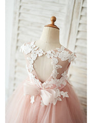 Short Ball Gown Tulle Sleeveless Jewel Neck Wedding Birthday Flower Girl Dresses-27dress
