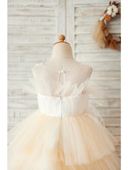 Short Ball Gown Tulle Sleeveless Jewel Neck Wedding Birthday Flower Girl Dresses-27dress