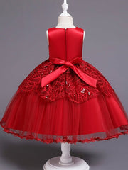 Short Ball Gown Tulle Sleeveless Jewel Neck Wedding Party Flower Girl Dresses-27dress