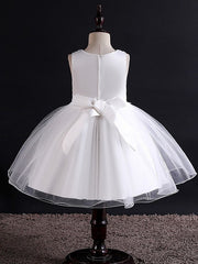 Short Ball Gown Tulle Sleeveless Jewel Neck Wedding Party Flower Girl Dresses-27dress