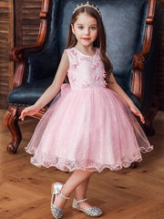 Short Ball Gown Tulle Sleeveless Jewel Neck Wedding Party Flower Girl Dresses-27dress