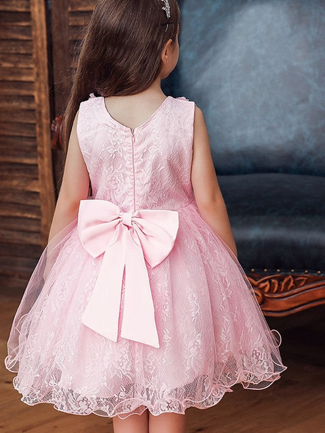 Short Sleeve Ball Gown Flower Girl Dress With Pendant