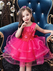 Short Ball Gown Tulle Sleeveless Jewel Neck Wedding Party Flower Girl Dresses-27dress