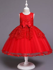 Short Ball Gown Tulle Sleeveless Jewel Neck Wedding Party Flower Girl Dresses-27dress