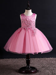 Short Ball Gown Tulle Sleeveless Jewel Neck Wedding Party Flower Girl Dresses-27dress