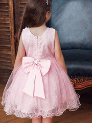 Short Ball Gown Tulle Sleeveless Jewel Neck Wedding Party Flower Girl Dresses-27dress