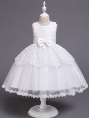 Short Ball Gown Tulle Sleeveless Jewel Neck Wedding Party Flower Girl Dresses-27dress