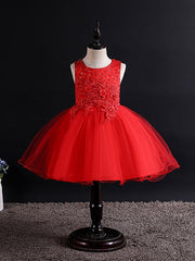Short Ball Gown Tulle Sleeveless Jewel Neck Wedding Party Flower Girl Dresses-27dress