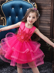 Short Ball Gown Tulle Sleeveless Jewel Neck Wedding Party Flower Girl Dresses-27dress