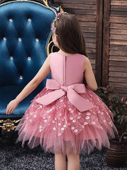 Short Ball Gown Tulle Sleeveless V Neck Wedding Party Flower Girl Dresses-27dress
