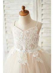 Short Ball Gown Tulle Spaghetti Strap Wedding Birthday Flower Girl Dresses-27dress