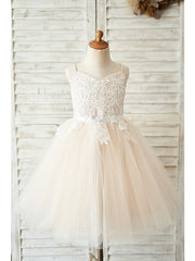 Short Ball Gown Tulle Spaghetti Strap Wedding Birthday Flower Girl Dresses-27dress