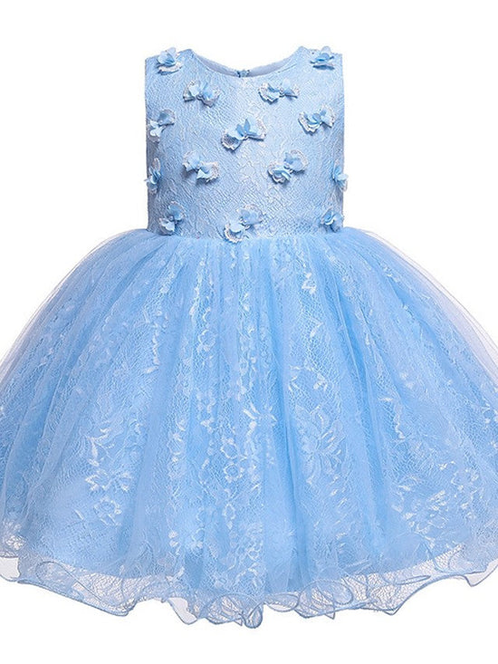 Short Princess Ball Gown Tulle Jewel Neck Wedding Party Flower Girl Dresses-27dress