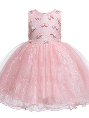 Short Princess Ball Gown Tulle Jewel Neck Wedding Party Flower Girl Dresses-27dress