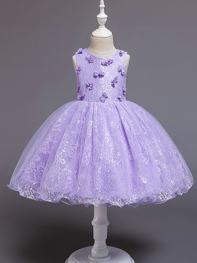 Short Princess Ball Gown Tulle Jewel Neck Wedding Party Flower Girl Dresses-27dress