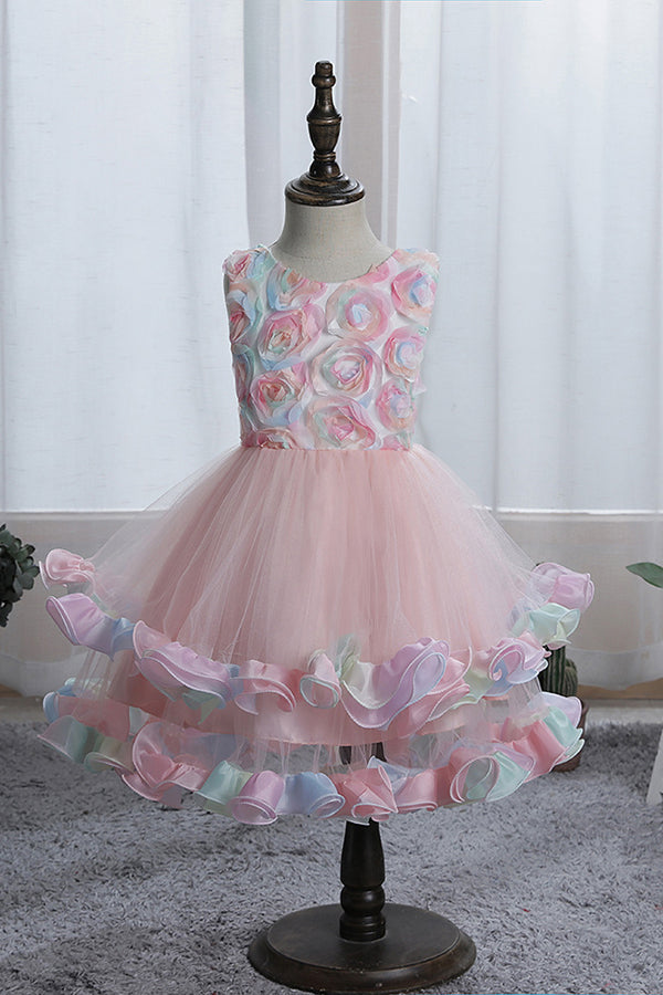 Short Princess Floral Tulle Flower Girl Dresses-27dress