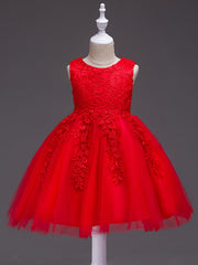 Short Princess Lace Tulle Jewel Neck Wedding First Communion Birthday Flower Girl Dresses-27dress