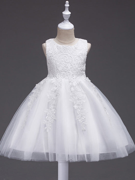 Short Princess Lace Tulle Jewel Neck Wedding First Communion Birthday Flower Girl Dresses-27dress