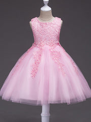 Short Princess Polyester Sleeveless Jewel Neck Party Pageant Flower Girl Dresses-27dress