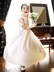Short Princess Satin Jewel Neck Wedding First Communion Flower Girl Dresses-27Dress