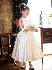 Short Princess Satin Jewel Neck Wedding First Communion Flower Girl Dresses-27Dress