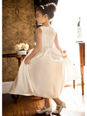 Short Princess Satin Jewel Neck Wedding First Communion Flower Girl Dresses-27Dress
