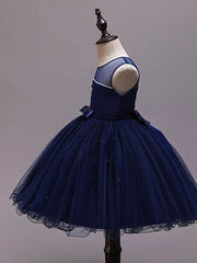 Short Princess Satin Tulle Sleeveless Jewel Neck Wedding Party Pageant Flower Girl Dresses-27dress