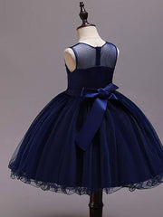 Short Princess Satin Tulle Sleeveless Jewel Neck Wedding Party Pageant Flower Girl Dresses-27dress