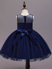 Short Princess Satin Tulle Sleeveless Jewel Neck Wedding Party Pageant Flower Girl Dresses-27dress