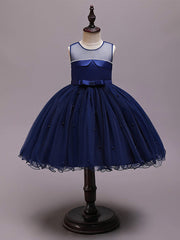 Short Princess Satin Tulle Sleeveless Jewel Neck Wedding Party Pageant Flower Girl Dresses-27dress