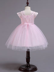 Short Princess Square Neck Lace Tulle Wedding Party Pageant Flower Girl Dresses-27dress
