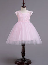 Short Princess Square Neck Lace Tulle Wedding Party Pageant Flower Girl Dresses-27dress