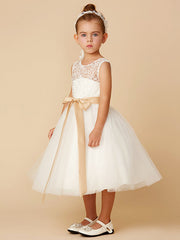Short Princess Tulle Jewel Neck Wedding First Communion Flower Girl Dresses-27dress