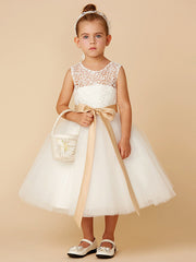 Short Princess Tulle Jewel Neck Wedding First Communion Flower Girl Dresses-27dress