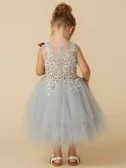 Short Princess Tulle Sleeveless Jewel Neck Pageant Flower Girl Dresses-27dress