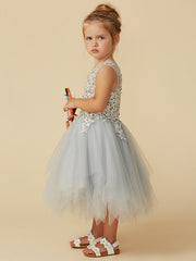 Short Princess Tulle Sleeveless Jewel Neck Pageant Flower Girl Dresses-27dress